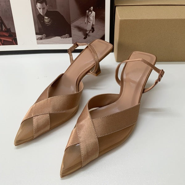 Elegant Color-Stitched Pointed Heels – Chic High Heel Shoes for All Seasons