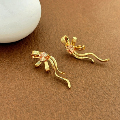 Korean Style Gold-Plated Ad Stone Earrings – Elegant Copper Design