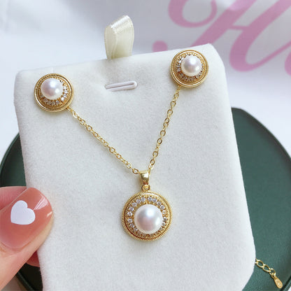 Elegant 7-8mm White Pearl Earrings & Pendant Set – Timeless Jewelry Chic