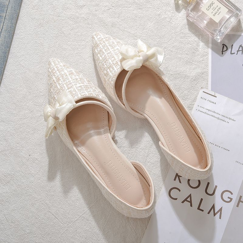 Elegant Apricot Pointed Toe Slippers – Thick Bottom & Multi-Material