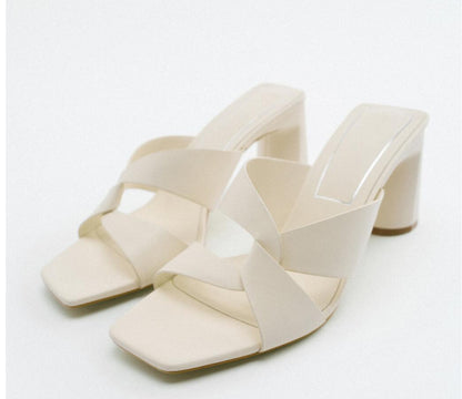 Chic 8CM White Block Heels – Trendy Summer Essential!