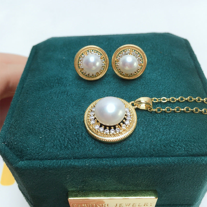 Elegant 7-8mm White Pearl Earrings & Pendant Set – Timeless Jewelry Chic