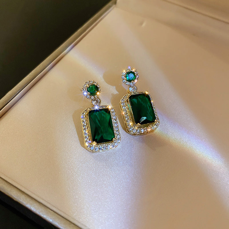 Stunning Zirconium Golden Emerald Earrings by Baoyu Jewelry