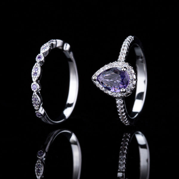 Elegant Classic Purple Zirconium Ring Set – Light, Luxury Style