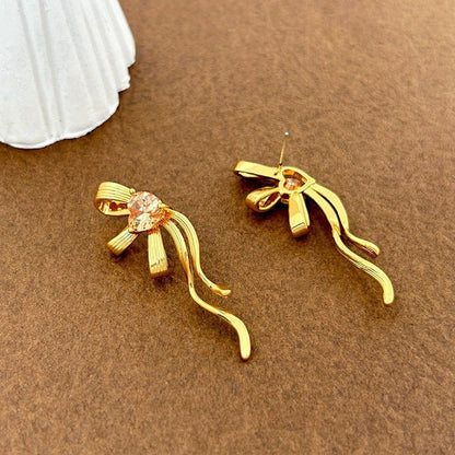 Korean Style Gold-Plated Ad Stone Earrings – Elegant Copper Design