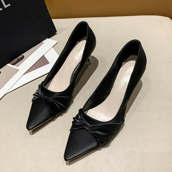 Elegant 2.5” Pointed Toe Heels - Korean Style PU Leather Stitching