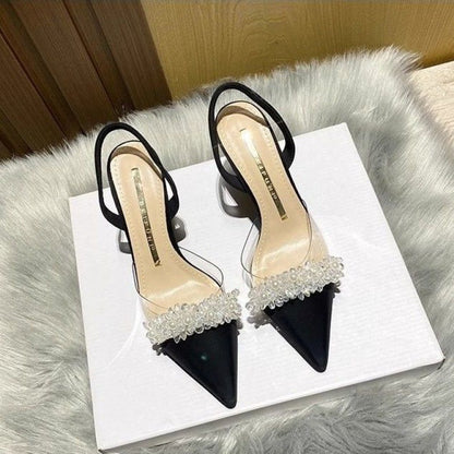 Pointy Toe Pearl Heels