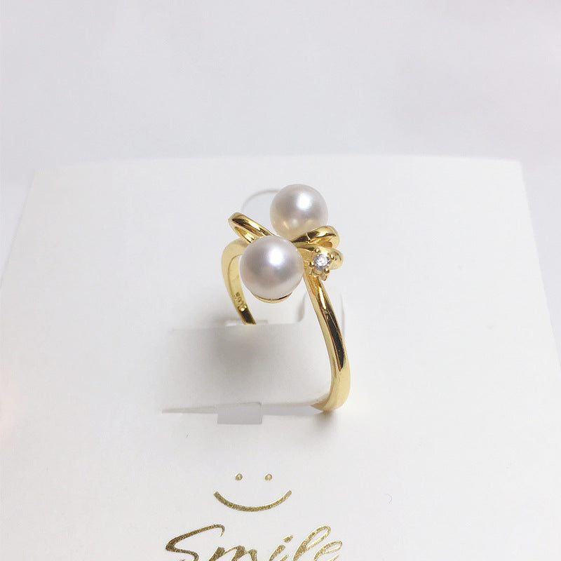 Elegant Pearl Ring – 6-7mm Flat Round Pearl with Gold & Fuchsia Accents