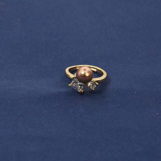 Adjustable Rhinestone Pearl Bead Ring