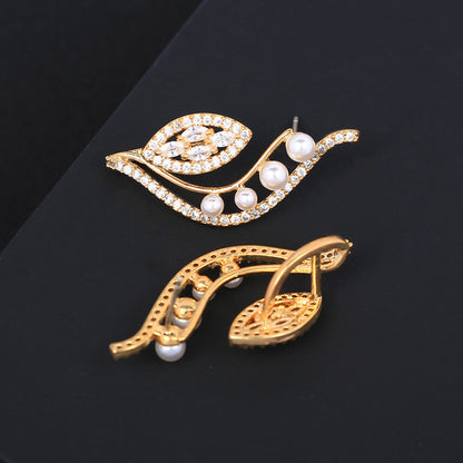 Gold Zirconium Faux Pearl Earrings - Elegant Japanese-Korean Style