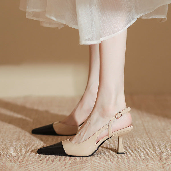 Elegant Pointy Toe High Heels in Apricot & Black – Perfect for Any Occasion!