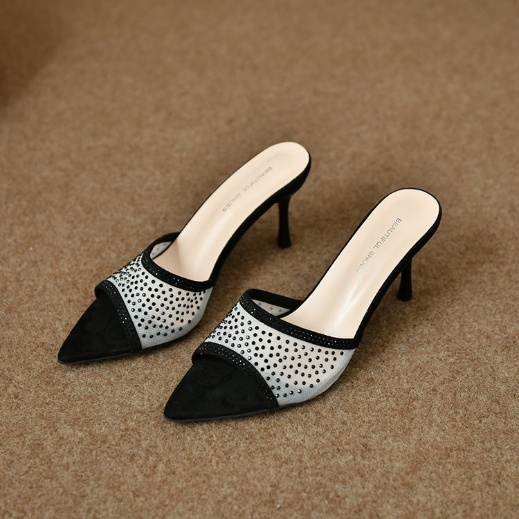 Trendy Mesh Pointy High Heels – Light Brown & Chic Monochrome!