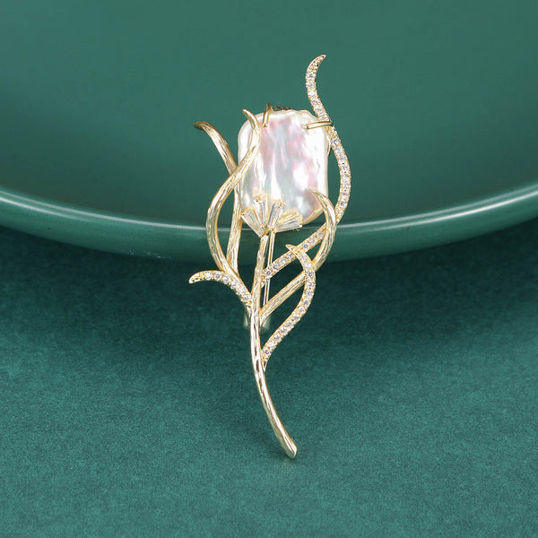 Copper Zirconium Pearl Brooch