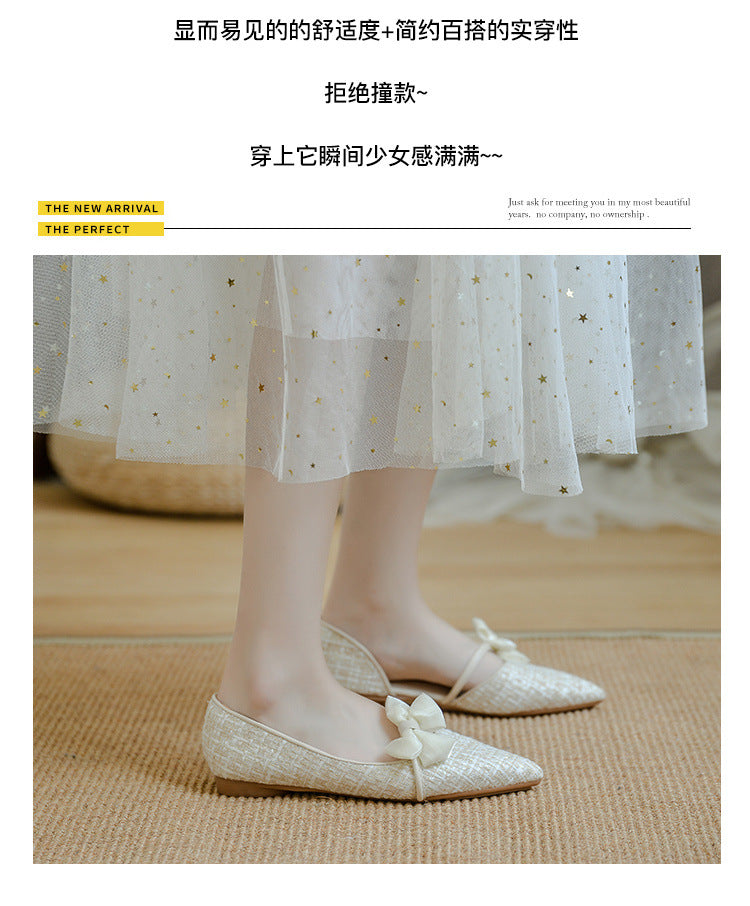 Elegant Apricot Pointed Toe Slippers – Thick Bottom & Multi-Material