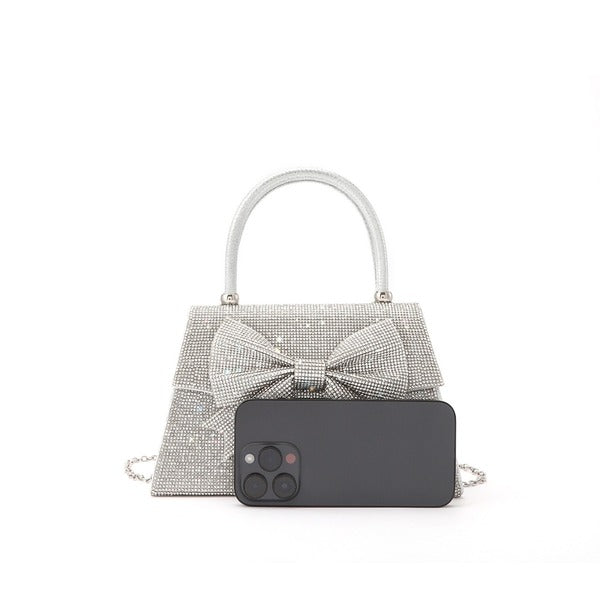 Luxury Rhinestone Silver Crossbody Bag with Bow & Diamond Accents