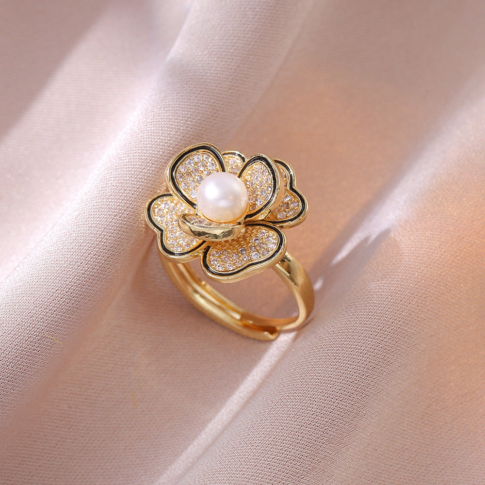 Freshwater Pearl Adjustable Ring – Elegant Floral Design by Hando