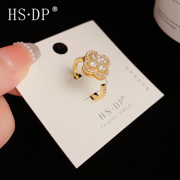 Gold Plated Zirconium Rotating Flower Ring – Elegant Floral Design