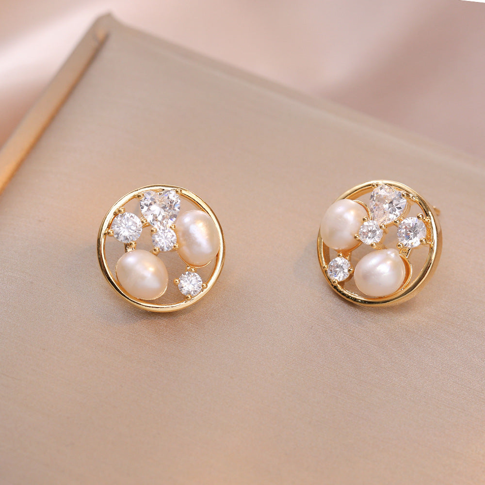 Korean Style Freshwater Pearl Ear Top – Elegant Copper Design by Hando