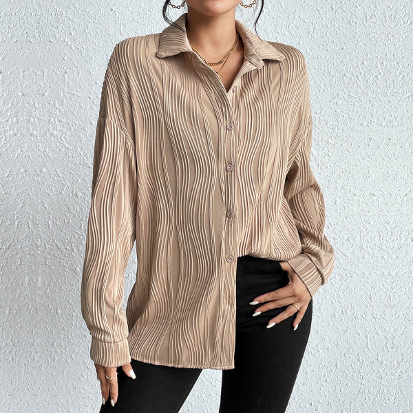 Pleated Cardigan Style Winter Shirt