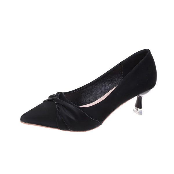 Elegant 2.5” Pointed Toe Heels - Korean Style PU Leather Stitching