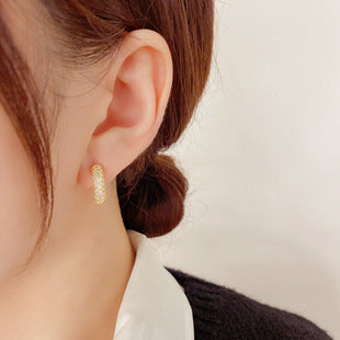 Zirconium Double Wear Pearl Earrings - Elegant Golden Korean Style